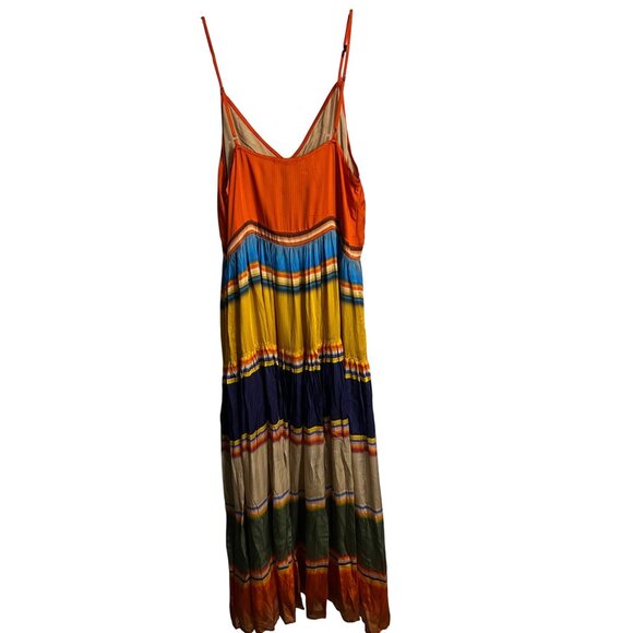 Striped Boho Maxi Dress By Tanvi Kedia With Adjustable Straps & V-Neckline - Picture 4 of 11